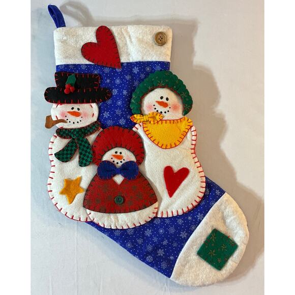 Snowman Family Christmas Holiday Stocking Applique 3D Blue - Picture 4 of 6